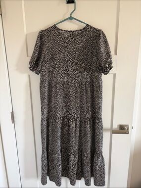 SHEIN Black and White Printed Tiered Midi Dress
